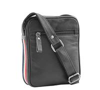 Mens Black Leather Cross Body Flight Bag Multi Zip Pockets Small Pouch Fred | Adjustable Strap