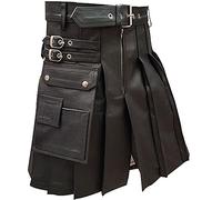 Mens Black Leather Gladiator Kilt - Heavy Duty Utility Kilt for LARP, Biker & Fetish Wear, Adjustable Belt & Straps (Standard, Black, Waist 38" x Length 20")