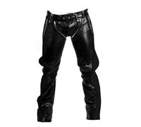 Mens Black Leather Motorcycle Pants - Choose Piping Color, Bondage Biker Jeans, Durable Riding Trousers for Harley & Cruiser Riders (UK, Waist & Inseam, 36, 32, Standard, All Black)