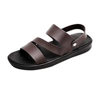 Men's Black Leather Sandals, Beach Sandals, Open Toe Summer Shoes, Hollowed Leather Sandals with Adjustable Strap, Hiking Sandals, Slip On Barefoot Leisure Sandals, Non-Slip Outdoor Sandals, brown, 11