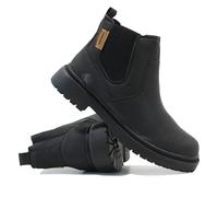 Mens Black Leather Shoes - Pull On Boots, Smart, Chelsea, Vintage & Retro Look | Round Toe, Chukka | Lightweight & Comfortable Fit (Black, UK Footwear Size System, Adult, Men, Numeric, Medium, 8)
