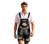 Men's Black Leather Trousers with Braces Traditional Trousers with Beer Pattern Vintage Comfortable Oktoberfest Trousers Regular Wide Leather Trousers for Bavarian Folk Festivals