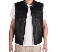 Men's Black Leather Waistcoat - Sleeveless Leather Vest for Men - Button-Up Biker Gilet for Men - Classic Men's Waistcoat with Pockets - Genuine Leather Waistcoat UK - Men's Stylish Black Gilet