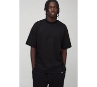 Mens Black Man Oversized Extended Neck Heavy Interlock T-shirt, Black M