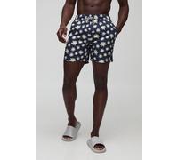Mens Black Mid Length Blurred Floral Swim Shorts, Black M