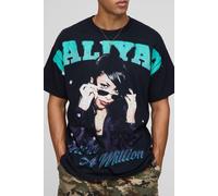 Mens Black Oversized Aaliyah Over The Seam License Printed T-Shirt, Black M