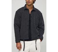 Mens Black Oversized Boucle Bungee Hem Check Overshirt, Black XS