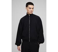 Mens Black Oversized Boxy Balloon Sleeve Zip Through Funnel Neck Track Top, Black M