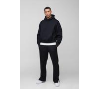 Mens Black Oversized Boxy Bonded Scuba Straight Leg Split Hem Tracksuit, Black XS