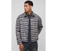 Mens Black Oversized Boxy Brushed Check Overshirt, Black L