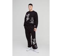 Mens Black Oversized Boxy Graffiti Slogan Sweatshirt Tracksuit, Black S