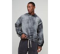 Mens Black Oversized Boxy Heavy Bleach Wash Sweatshirt, Black S