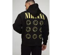 Mens Black Oversized Boxy Nirvana Puff Print License Printed Hoodie, Black XS
