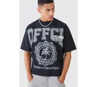 Mens Black Oversized Boxy Ofcl Graphic Heavyweight T-shirt, Black M