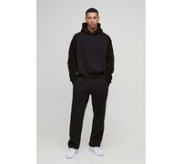 Mens Black Oversized Boxy Official Embossed Colour Block Hooded Tracksuit, Black L
