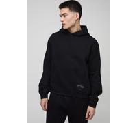 Mens Black Oversized Boxy Over The Head Hoodie With Woven Branding, Black M