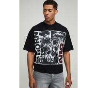 Mens Black Oversized Boxy Rhinestone Grunge T-Shirt, Black L