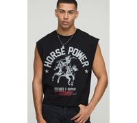 Mens Black Oversized Boxy Western Graphic Vest, Black S