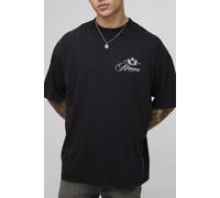 Mens Black Oversized Extended Neck BM Crest T-Shirt, Black L