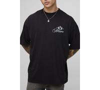 Mens Black Oversized Extended Neck BM Crest T-Shirt, Black XS
