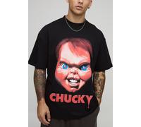 Mens Black Oversized Extended Neck Child's Play Chucky Halloween License Printed T-Shirt, Black M