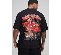 Mens Black Oversized Extended Neck Disney Pixar Cars License Printed T-Shirt, Black M