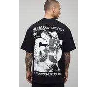 Mens Black Oversized Extended Neck Jurassic World License Printed T-Shirt, Black M