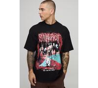 Mens Black Oversized Extended Neck Slipknot License Printed T-Shirt, Black XS