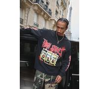 Mens Black Oversized Extended Neck Slot Machine Long Sleeve Printed T-Shirt, Black L