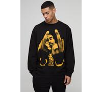 Mens Black Oversized Extended Neck Tupac License Sweat, Black M