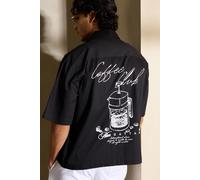 Mens Black Oversized Half Sleeve Coffee Club Shirt, Black S