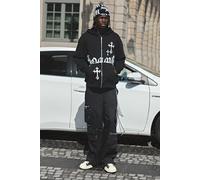 Mens Black Oversized Homme Pearl Embellished Zip Through Hoodie, Black S