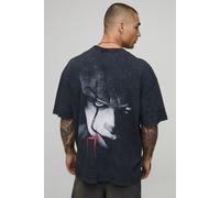 Mens Black Oversized IT Pennywise Halloween Acid Wash License Printed T-Shirt, Black XS