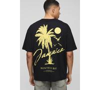Mens Black Oversized Jamaica Palm Print T-Shirt, Black L