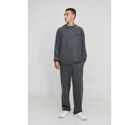 Mens Black Oversized Knitted Raglan Jumper & Regular Jogger Tracksuit, Black S