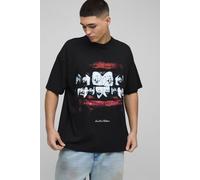 Mens Black Oversized Lips Graphic T-shirt, Black S