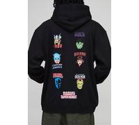 Mens Black Oversized Marvel Comic Superheroes License Printed Hoodie, Black L