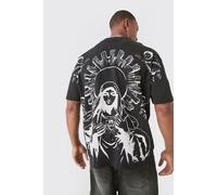 Mens Black Oversized Over The Seam Renaissance Line Back Print T-shirt, Black XS