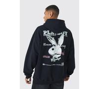 Mens Black Oversized Playboy Varsity License Print Hoodie, Black M