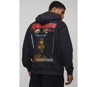 Men's Black Oversized Playboy Washed License Printed Hoodie | Washed Black | Size Large | BOOHOOMAN
