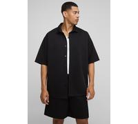 Mens Black Oversized Scuba Collared Shirt and Short Set, Black S
