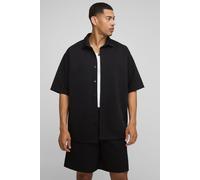 Mens Black Oversized Scuba Collared Shirt and Short Set, Black XS