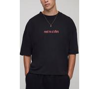 Mens Black Oversized Shrunken Boxy Meet Me At Afters Acid Wash Printed T-Shirt, Black M