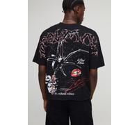 Mens Black Oversized Spider Over Seam Raw Hem Graphic T-Shirt, Black M