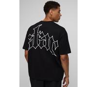 Mens Black Oversized Star Printed T-Shirt, Black XL