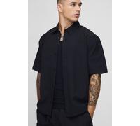 Mens Black Oversized Technical Seersucker Shirt, Black XL