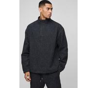 Mens Black Oversized Textured Funnel Neck Denim Shirt, Black XL