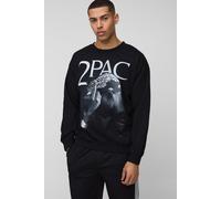 Mens Black Oversized Tupac License Printed Sweatshirt, Black M