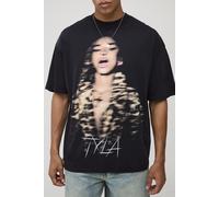 Mens Black Oversized Tyla License Printed T-Shirt, Black M