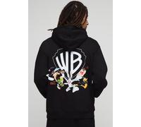 Mens Black Oversized Warner Bros Logo License Printed Hoodie, Black XS